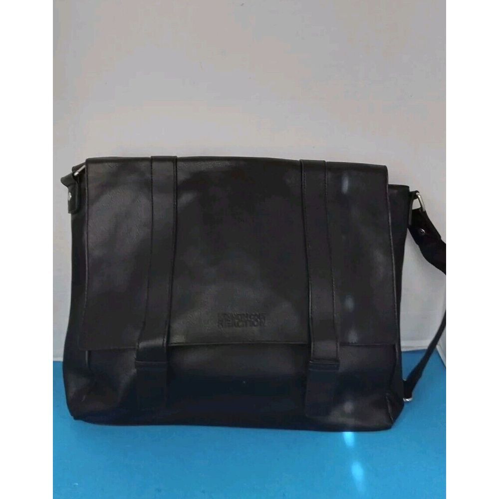 Kenneth‎ Cole Black Leather Messenger Bag Professional Laptop Shoulder Bag